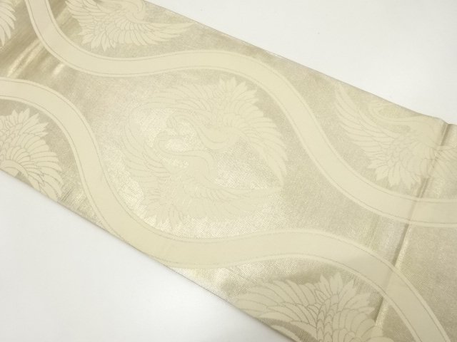 JAPANESE KIMONO / ANTIQUE TACHINUKI-STYLE FACING CRANE PATTERN WOVEN M